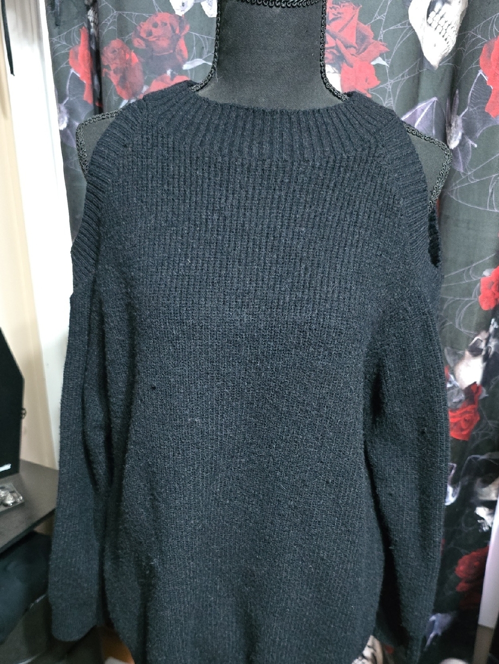 Black Off-the-Shoulder Knit Sweater
